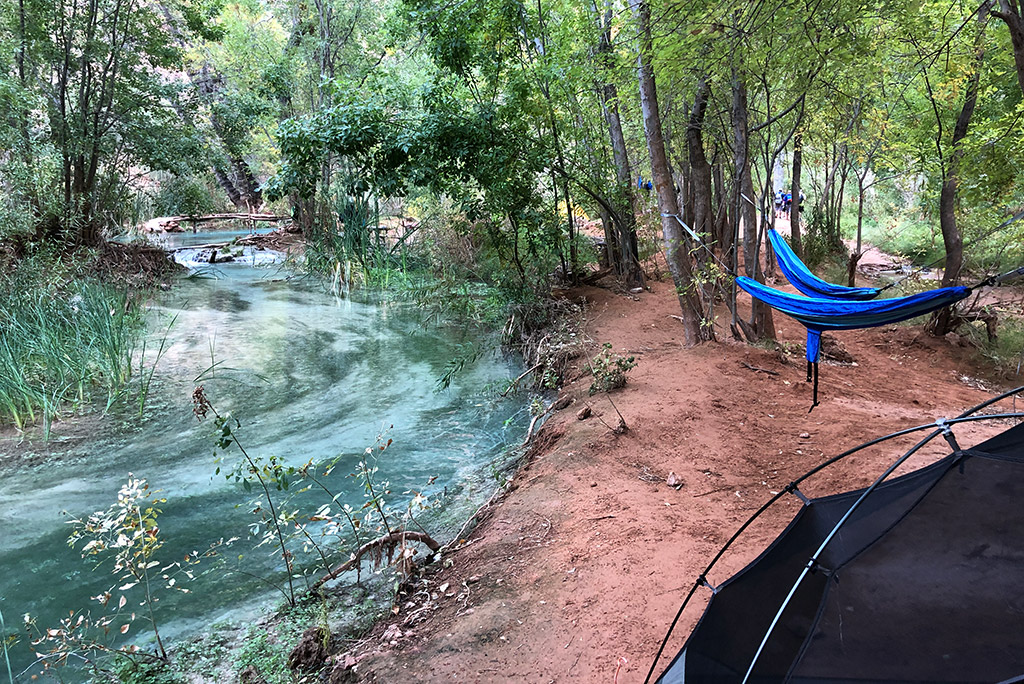 Hammocks at Havasu Falls Campground along the creek.