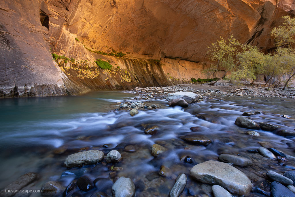 the river and orange wall during the The Narrows hike in Zion National Park