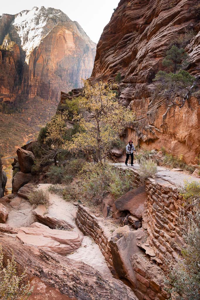 Agnes Stabinska, the author, on the trail to Angels Landing on the Walter’s Wiggles switchbacks,