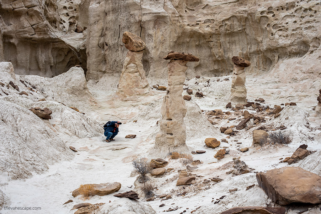 Chris Labanowski is taking pictures of hoodoo in Paria Rimrock Toadstool Hoodoos.