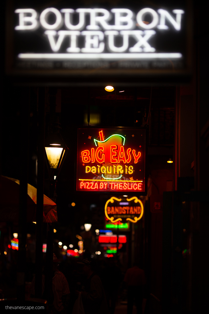 bourbon street in new orleans by night.