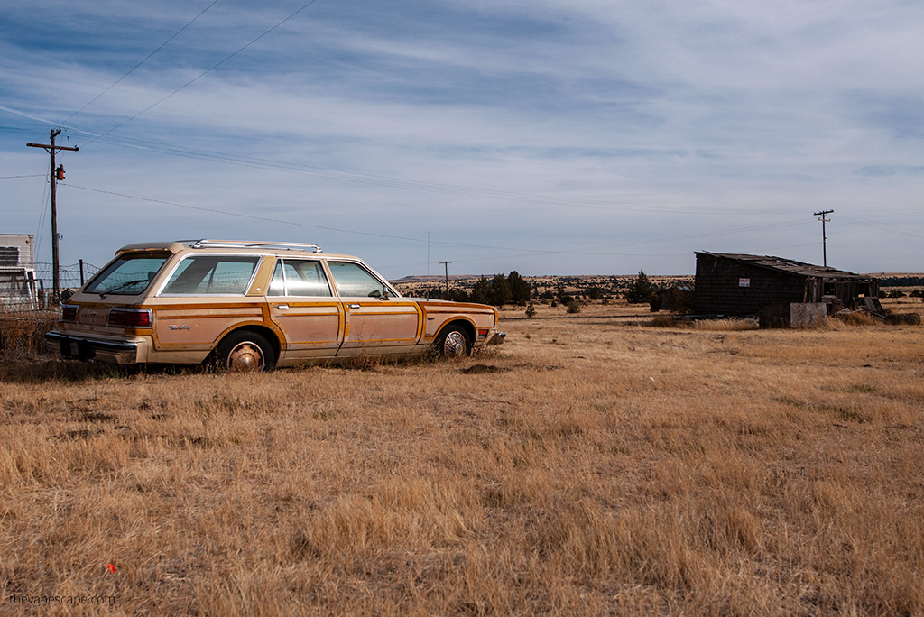 old rusty car in Shaniko Ghost Town.