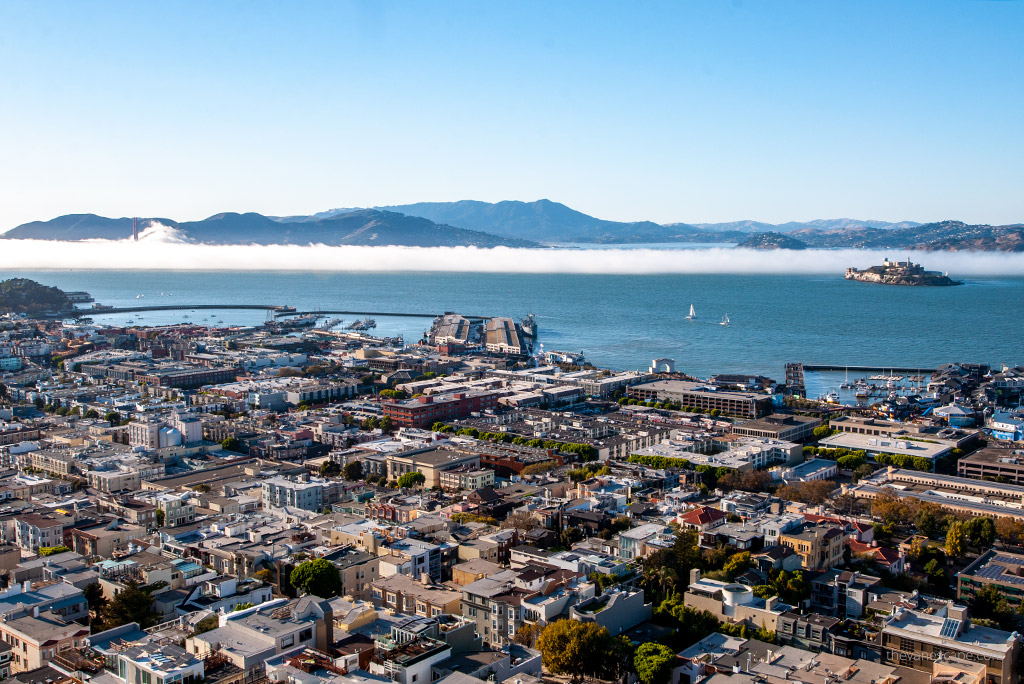 Alcatraz Island view from Coit Tower.