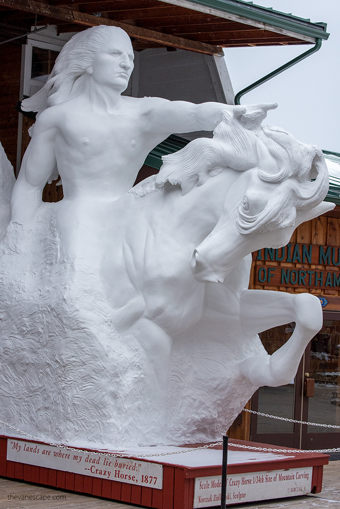 A white prototype of the sculpture of Crazy Hores, of what it will look like after being carved into a huge rock.