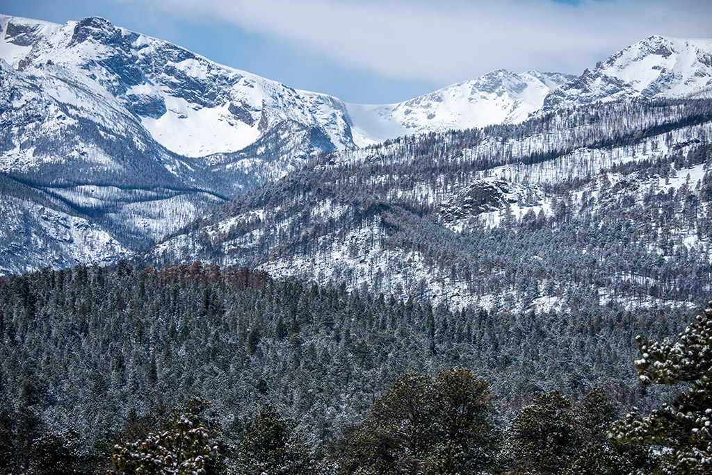Peaks of the Rocky Mountains covered by snow.