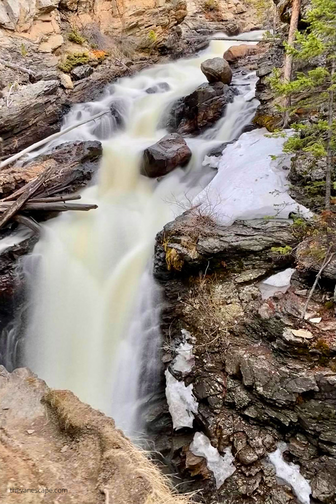 cascade of water on rocks at Adams Falls.