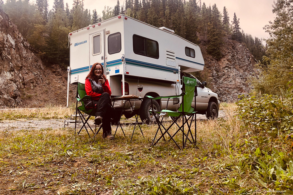 Agnes Stabinska, the author, next to the RV during USA road trip. 
