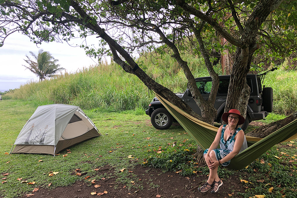 Agnes Stabinska, the author, on Maui at Kīpahulu campground