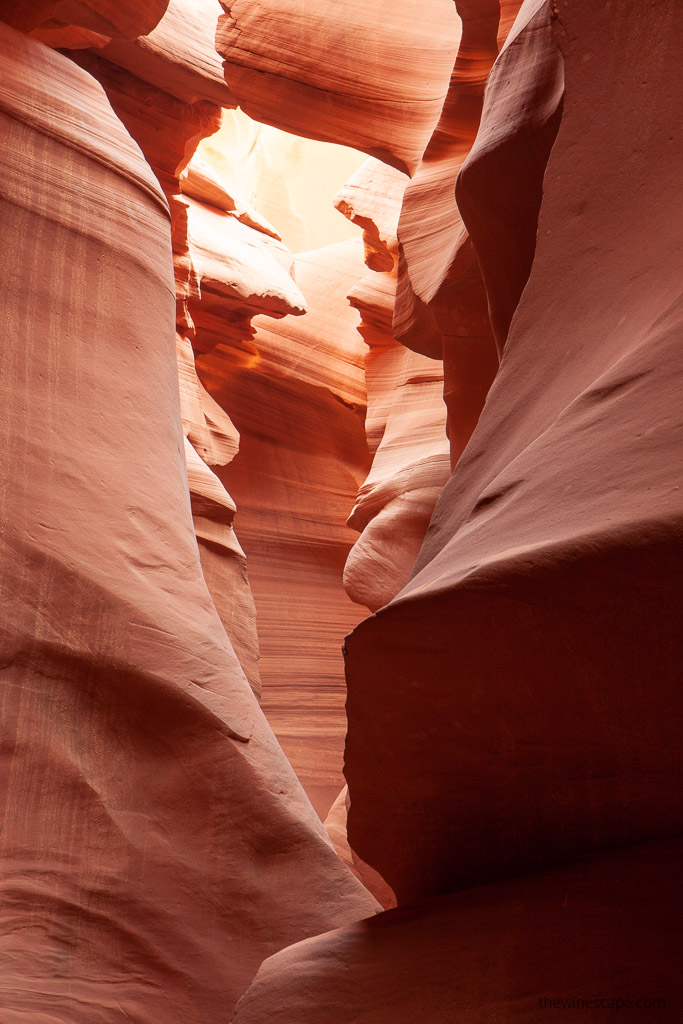 Orange walls in slot canon during Lower Antelope Canyon tour.