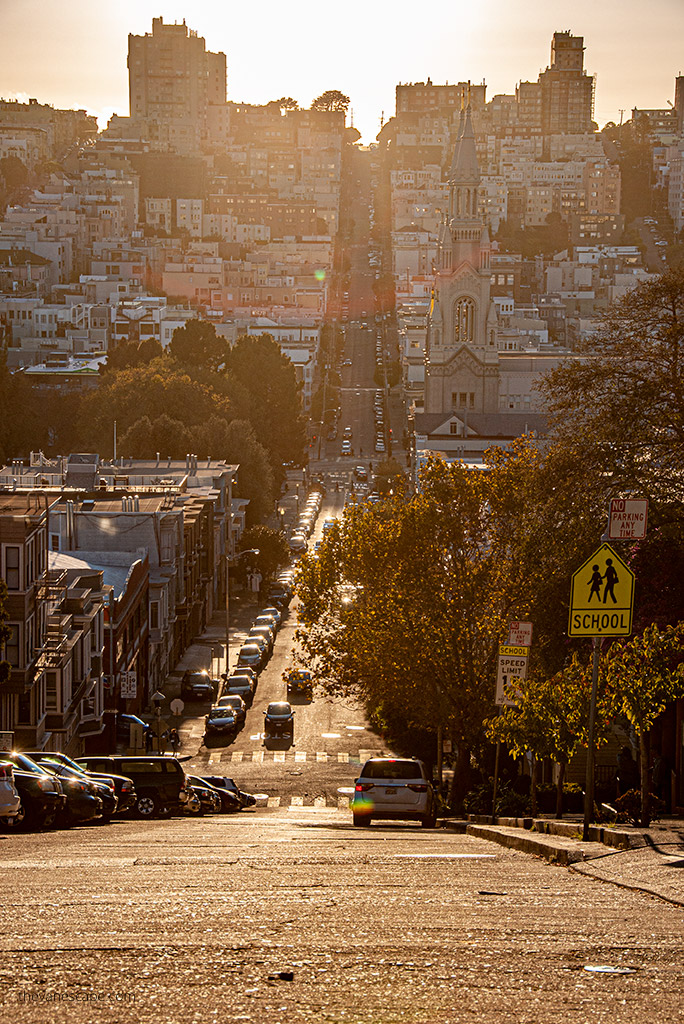 San Francisco uphill and downhill.