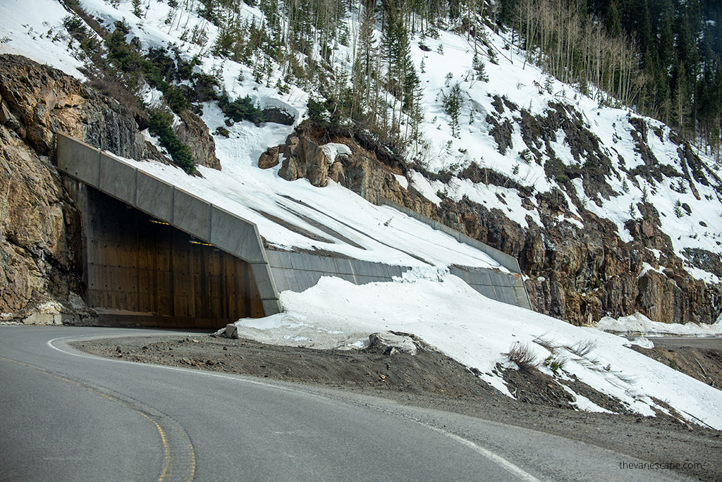 Tunnel o the road during Driving the Million Dollar Highway Colorado.