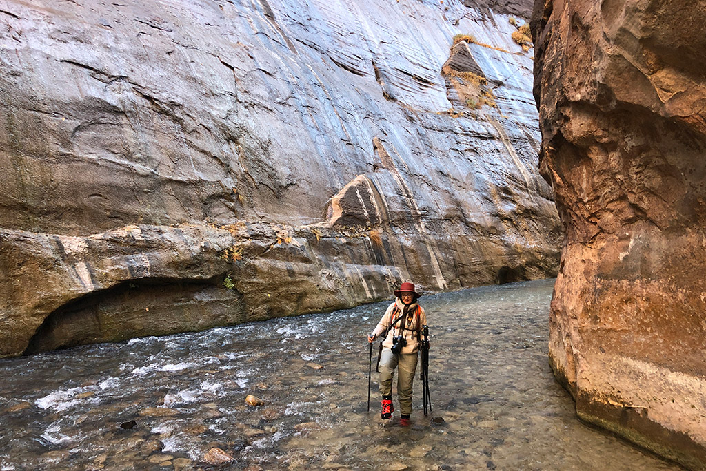 Agnes Stabinska, the author, hiking the Narrows in Zion National Park.