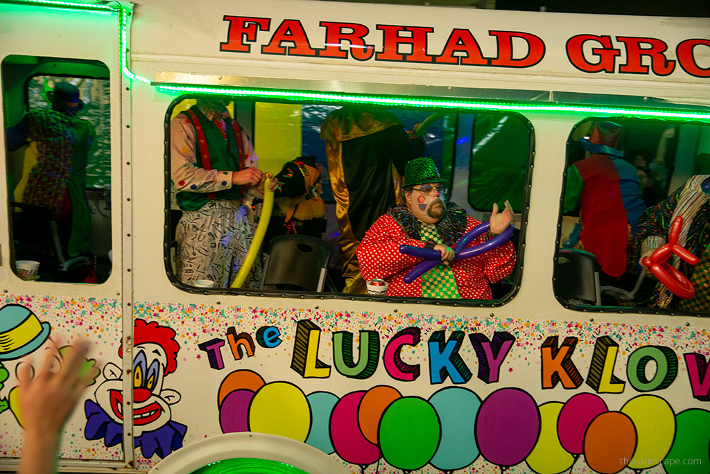 Mardi Gras lucky klown tram.