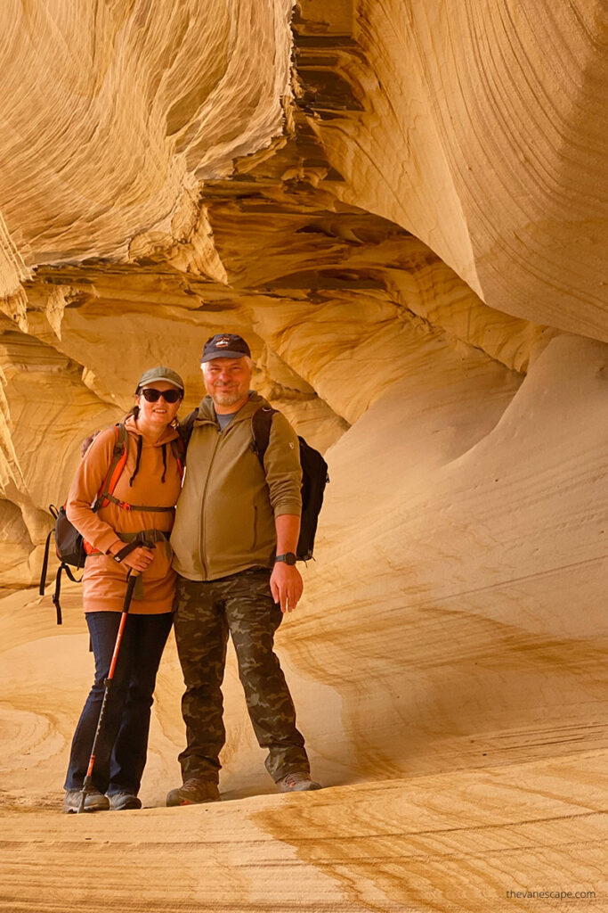 Agnes Stabinska, and her partner Chris in Great Chamber in Kanab.