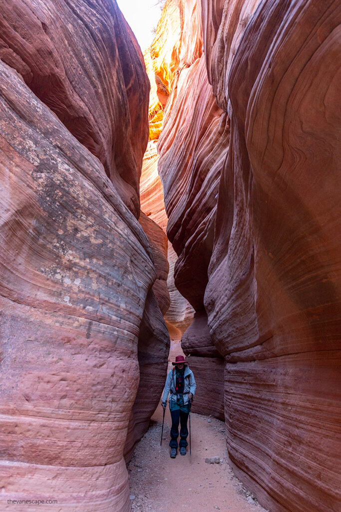 Agnes Stabinska, the author, in Red Canyon aka Peek-a-Boo Canyon Tour in Kanab, which is one of the best things to do in Kanab.