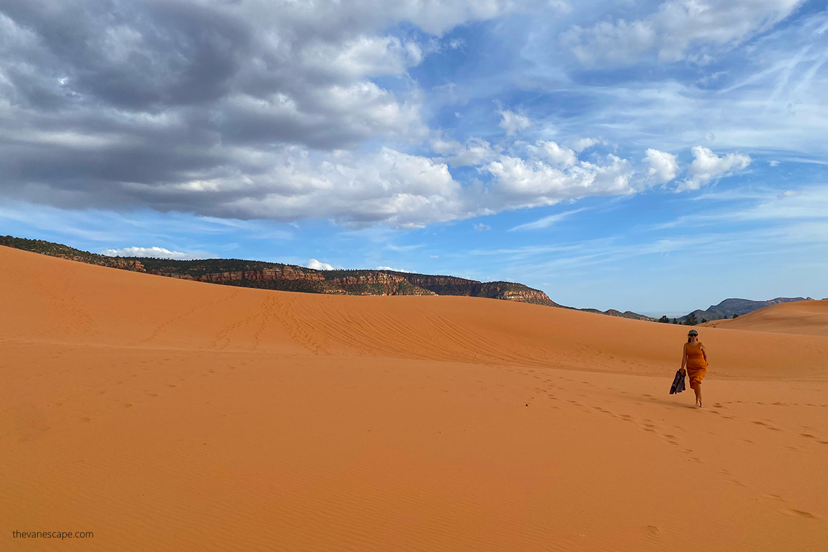 Agnes Stabinska, the author, hiking in Coral Pink Sand Dunes State Park.