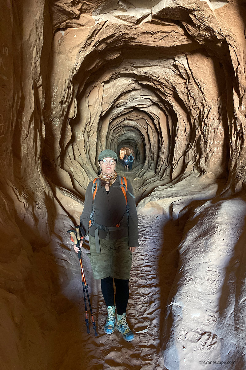 Agnes Stabinska, the author, in Belly of the Dragon in Utah.