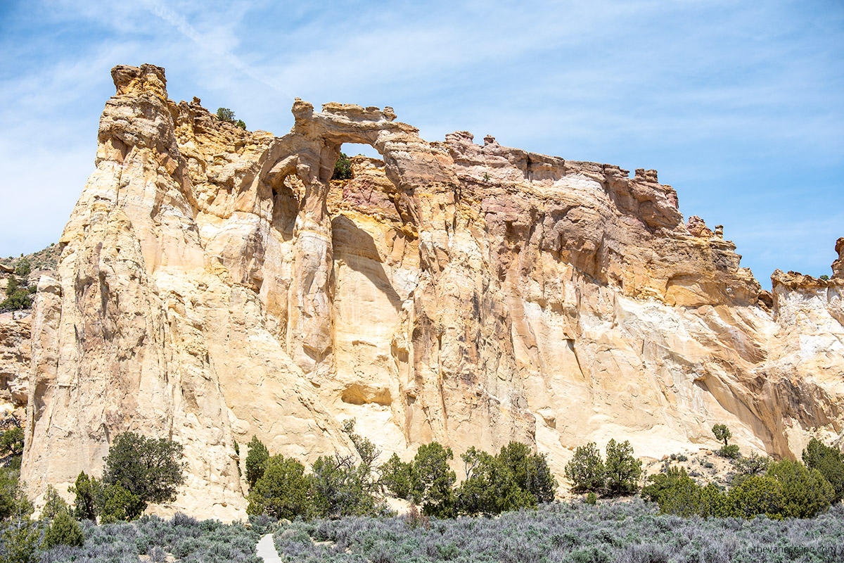 Driving to Grosvenor Arch, Utah the view of arch from parking lot