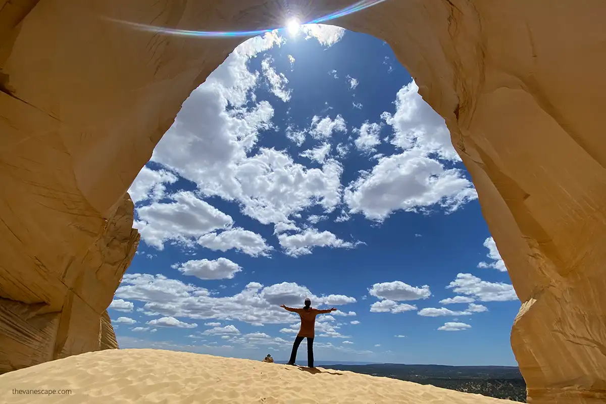 Agnes Stabinska, the author, in a huge yellow sand alcove known as Great Chamber near Kanab.