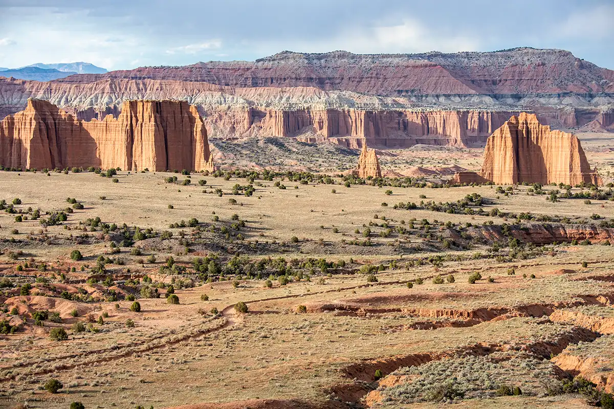 Catherdral Valley scenic view before sunset. 