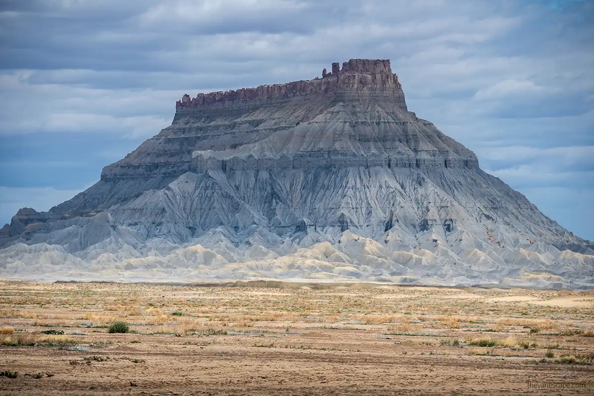 Huge formation of spectacular Factorry Butte in Utah, near Hanksville.