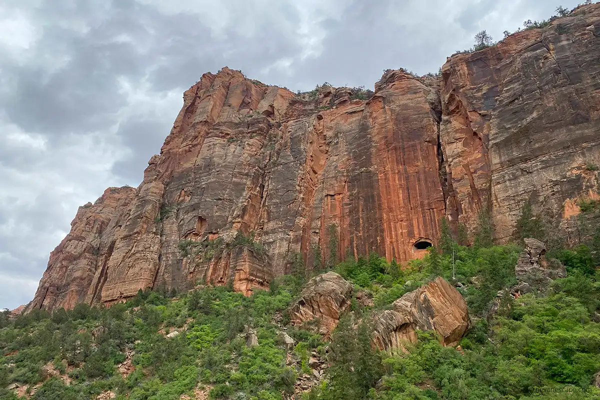 Huge orange walls in Zion National Park.