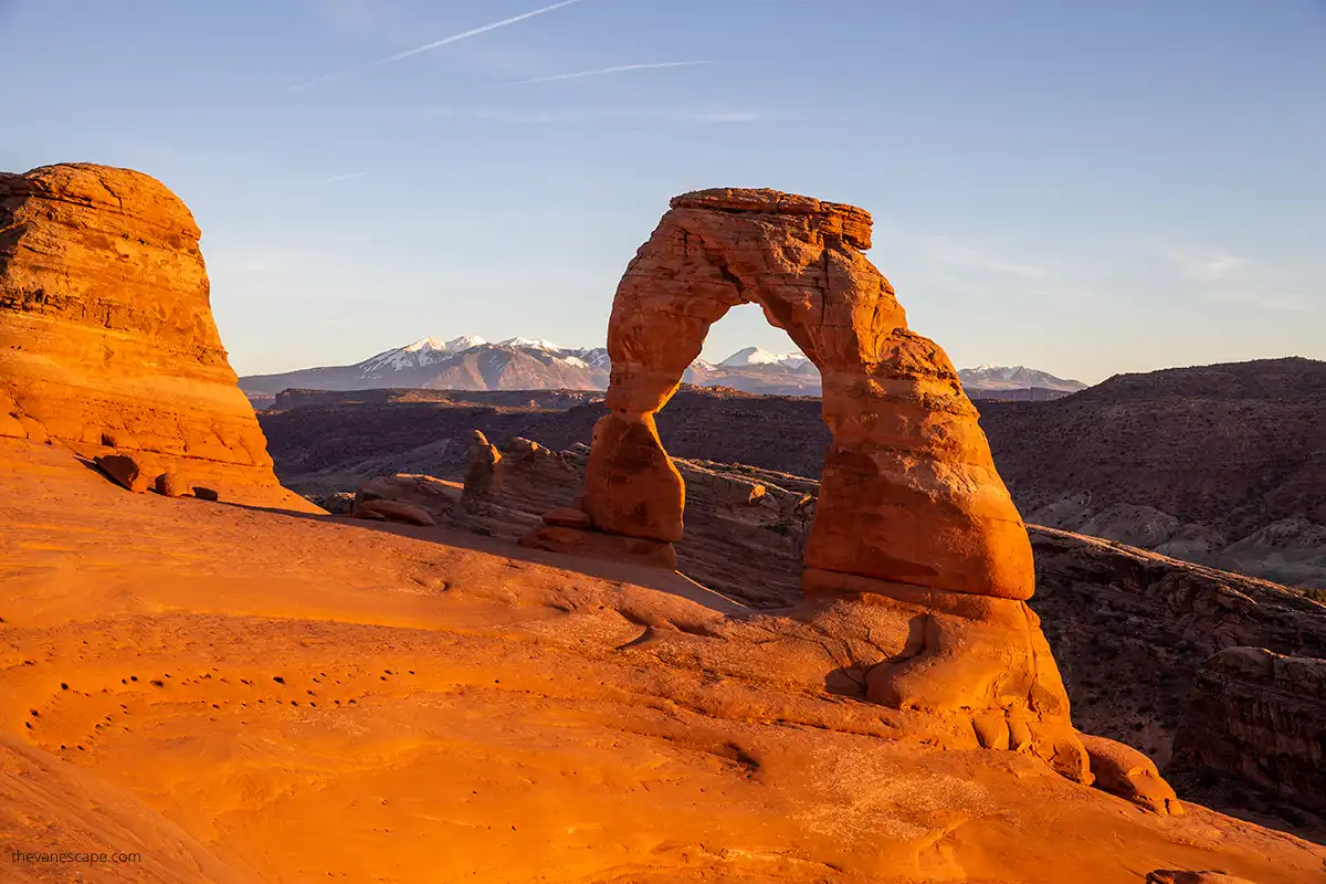 Landscape in Arches National Park which continues to use a timed entry reservation system.