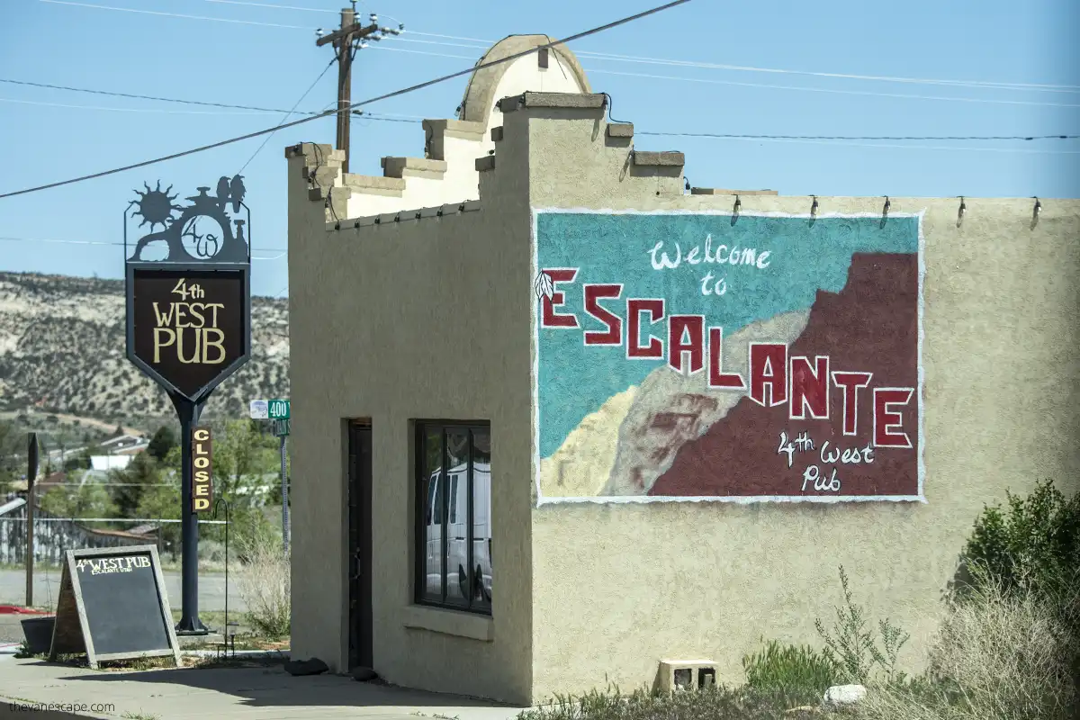 Welcome to Escalante 4th West pub sign.