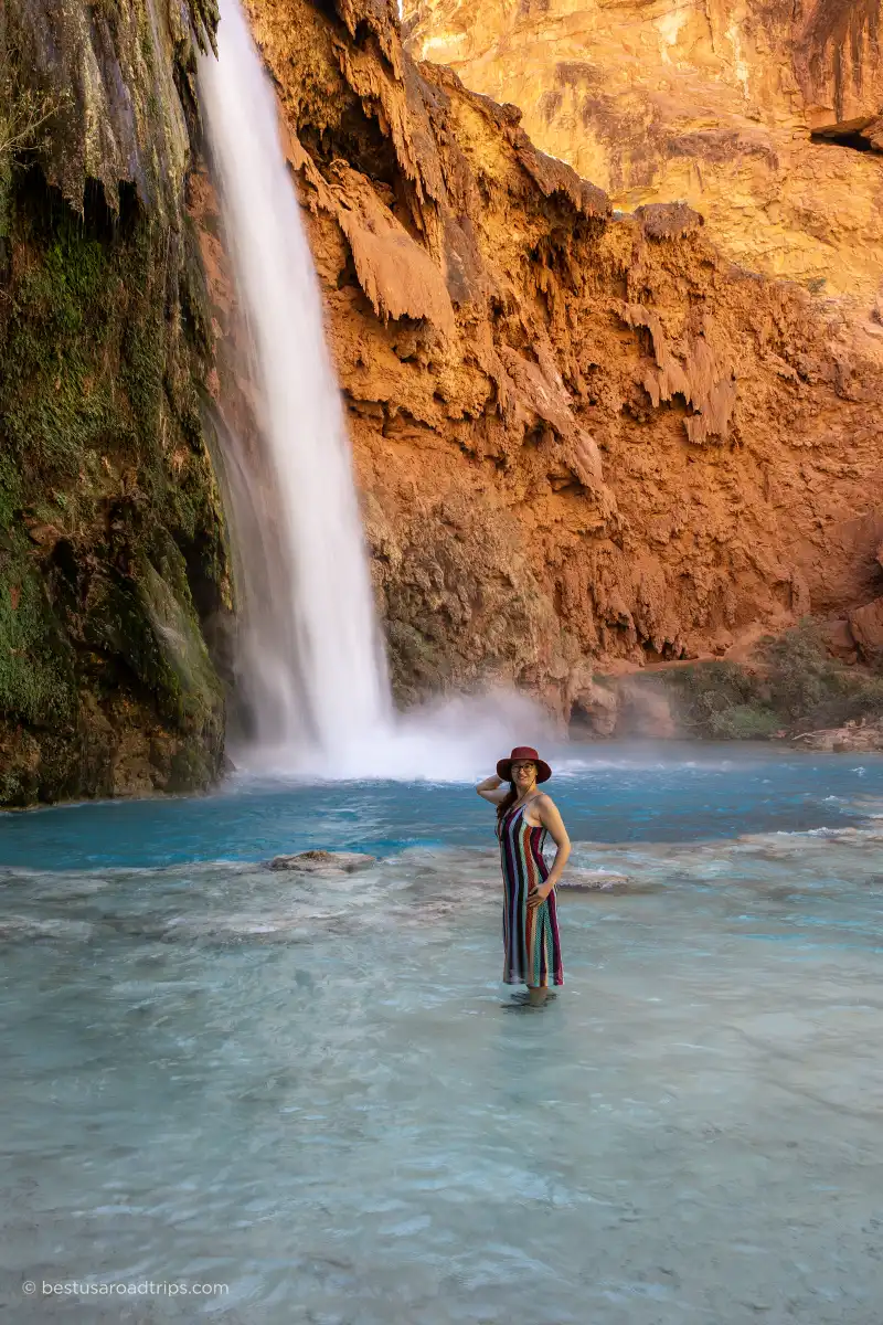 Agnes Stabinska, the author, next to the Havsu Falls. 