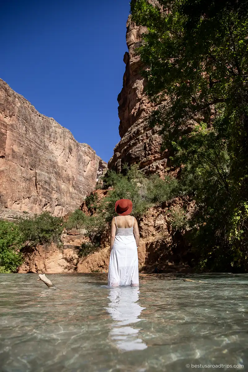 Agnes Stabinska, the author, in the water of Havasu Creek.