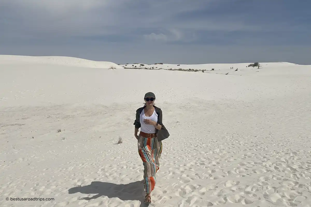 Agnes Stabinska, the author, in White Sands National Park in New Mexico.